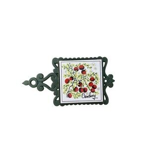 Vintage Cast Iron Ceramic Tile Cranberry Trivet Taiwan Retro Green